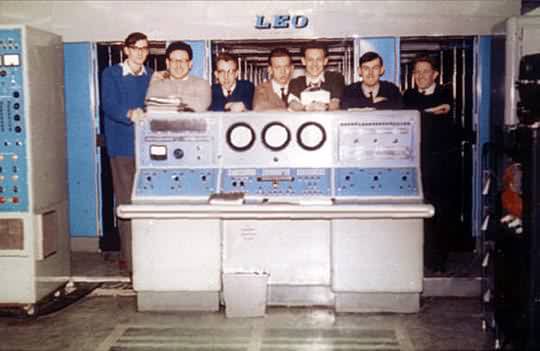 LEO I. On the left are the input devices such as the punched card reader. On the right of the racks of valves.